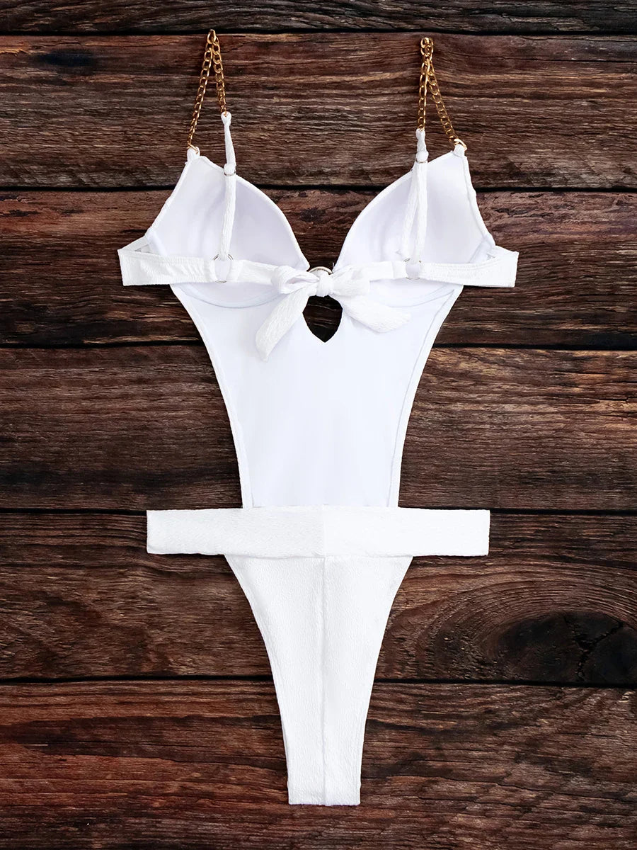 Swimwear- Belted High-Cut One-Piece Push-Up Bathing Suit for Women- - IndioGear Fashion and Gear