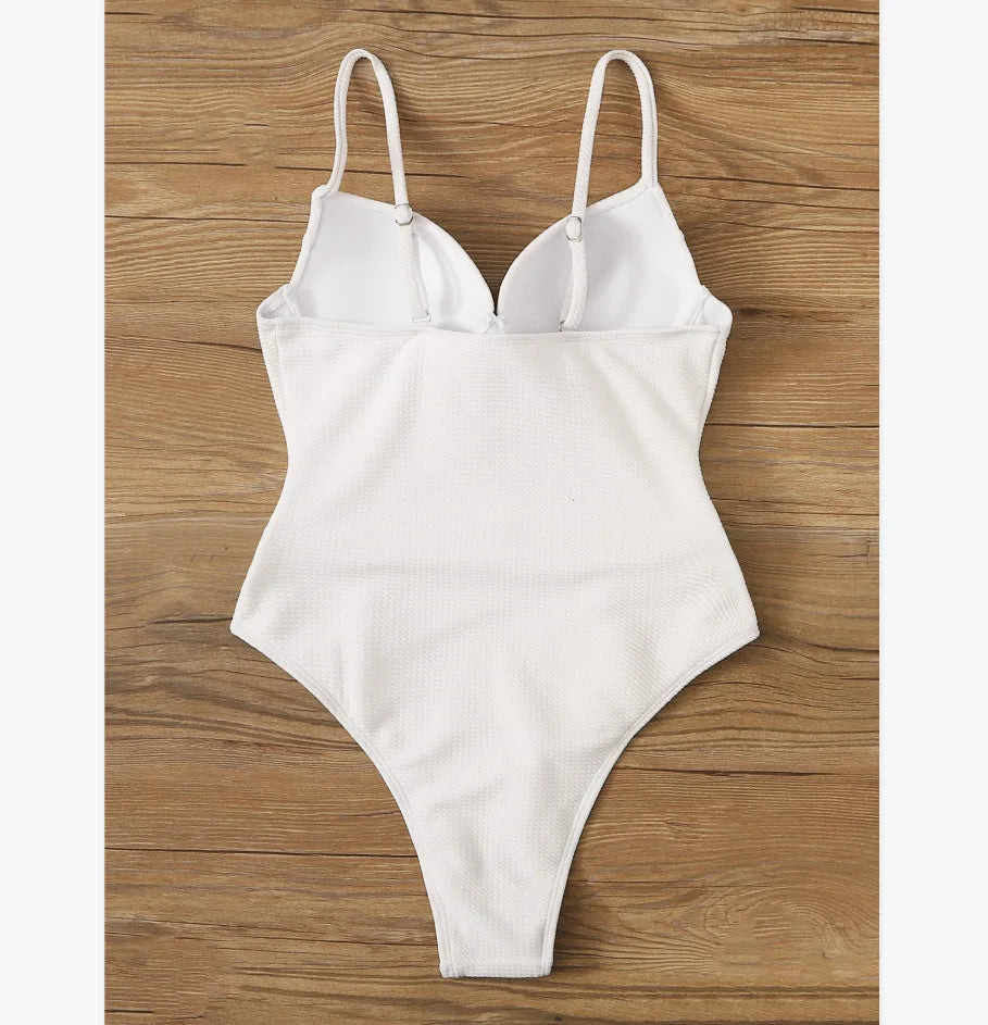 Swimwear- Push Up Underwire One-Piece Swimsuit with Belted- - IndioGear.com