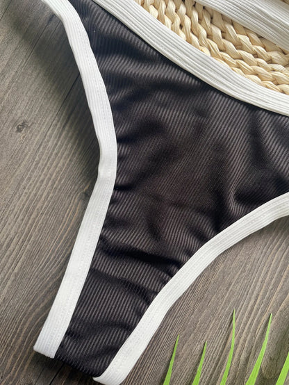 Swimwear- Triangle Bikini Set in Black & White - Ideal for Summer- - IndioGear.com