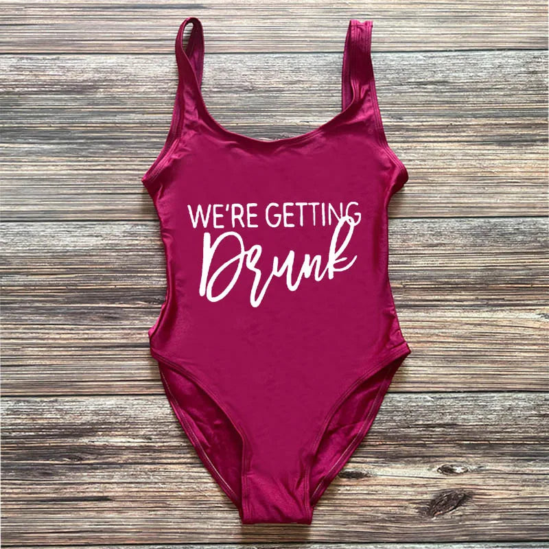 Swimwear- Bridal Squad Getting Married Print One-Piece Swimwear for Brides"- - IndioGear Fashion and Gear