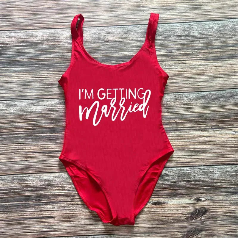 Swimwear- Bridal Squad Getting Married Print One-Piece Swimwear for Brides"- - IndioGear Fashion and Gear