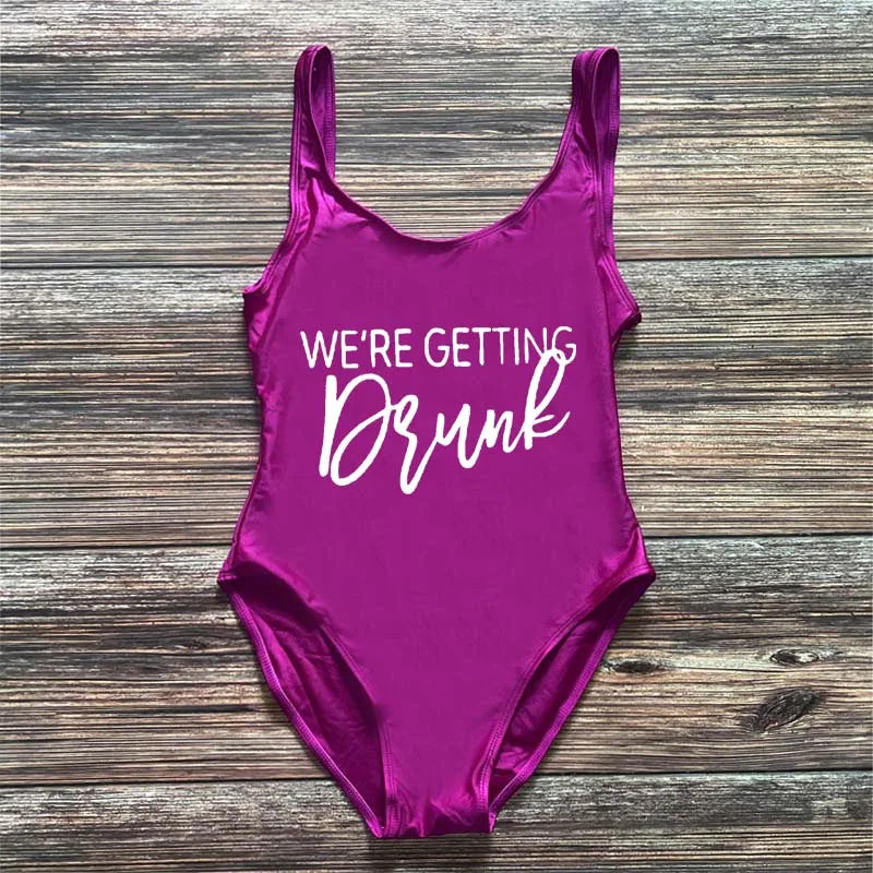 Swimwear- Bridal Squad Getting Married Print One-Piece Swimwear for Brides"- - IndioGear Fashion and Gear