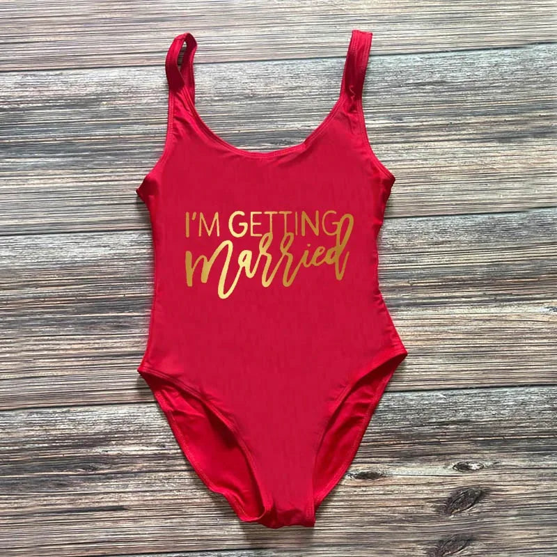 Swimwear- Bridal Squad Getting Married Print One-Piece Swimwear for Brides"- - IndioGear Fashion and Gear