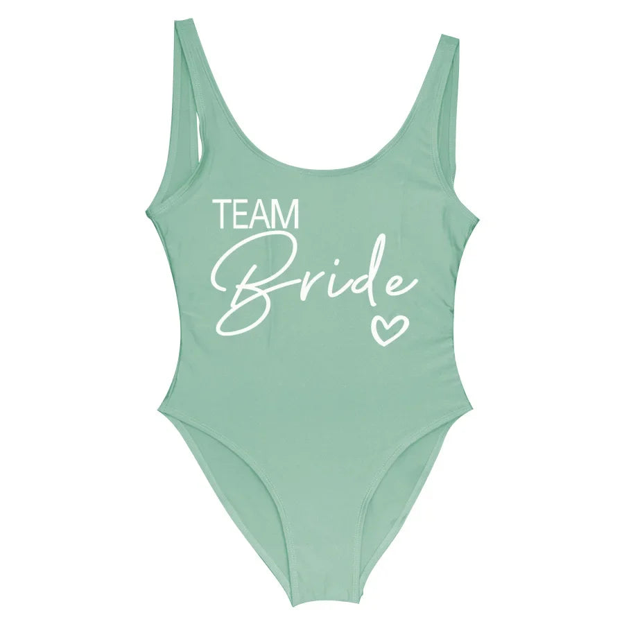 Swimwear- Bride Squad Women's Team Bride Print Swimwear- - IndioGear Fashion and Gear