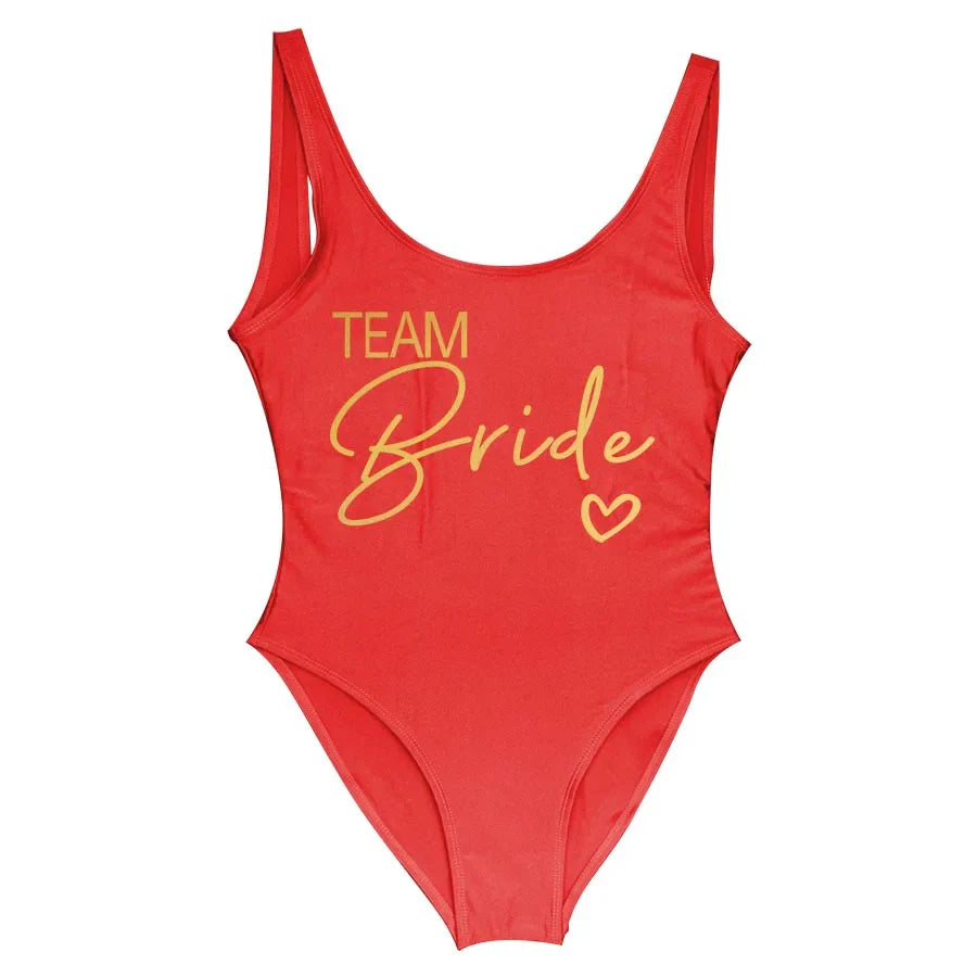 Swimwear- Bride Squad Women's Team Bride Print Swimwear- - IndioGear Fashion and Gear