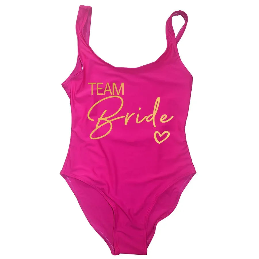 Swimwear- Bride Squad Women's Team Bride Print Swimwear- - IndioGear Fashion and Gear