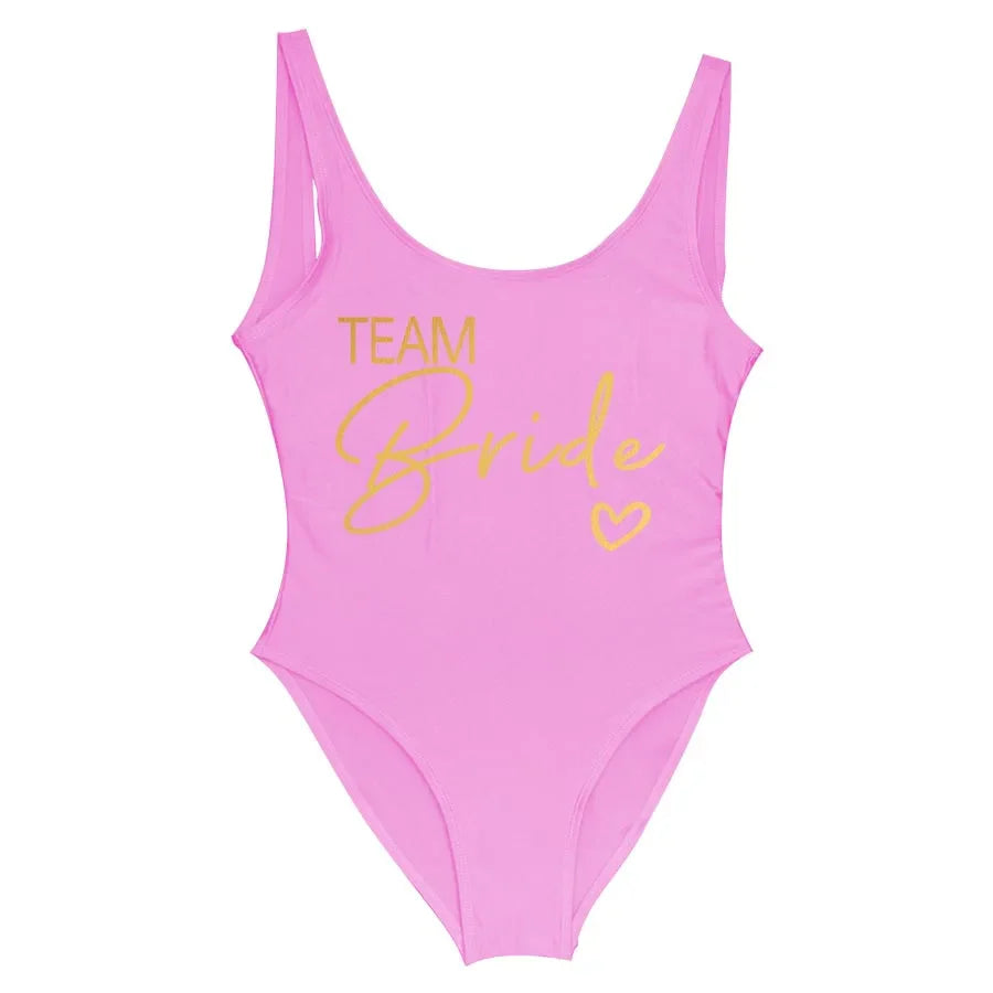 Swimwear- Bride Squad Women's Team Bride Print Swimwear- - IndioGear Fashion and Gear