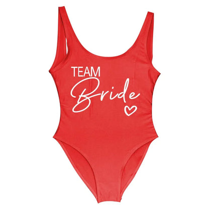 Swimwear- Bride Squad Women's Team Bride Print Swimwear- red team1- IndioGear Fashion and Gear