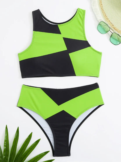 Swimwear- Checker Charm Sportive Swimwear- - IndioGear Women Clothing