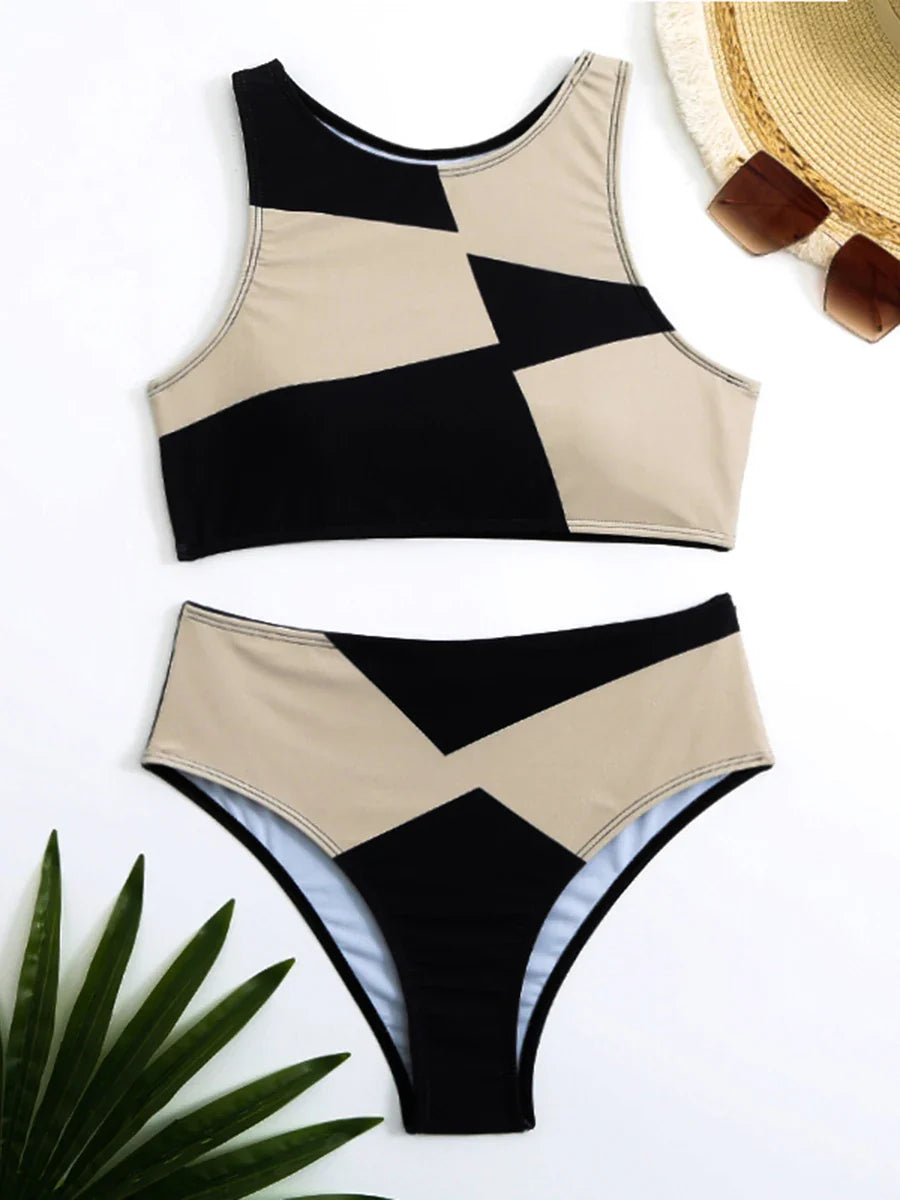 Swimwear- Checker Charm Sportive Swimwear- - IndioGear Women Clothing