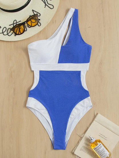 Swimwear- Chic Seaside Asymmetrical One-Piece Swimsuit- - IndioGear Women Clothing