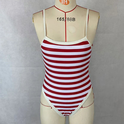 Swimwear- Classic Nautical One-Piece Red Stripe Swimwear- - IndioGear