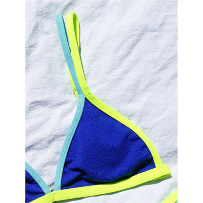 Swimwear- Colorful Lemon Contrast Bikini 2-Piece Set Swimwear for Beach Vacations- - IndioGear.com