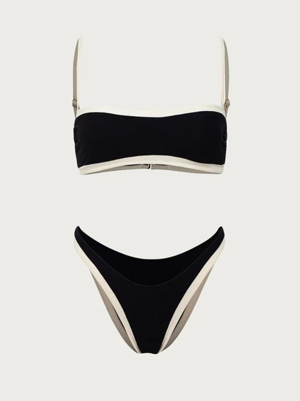 Swimwear- Contrast Binding Bra & Bikini for Beach Days- - IndioGear.com