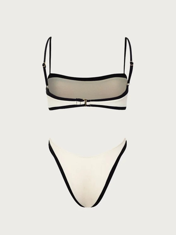 Swimwear- Contrast Binding Bra & Bikini for Beach Days- - IndioGear.com