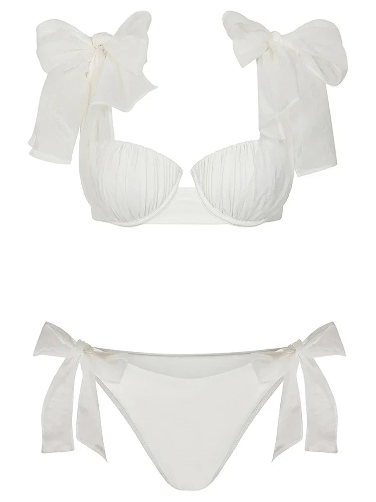 Swimwear- Off-Shoulder Ruffle Bikini Set - Perfect for Elegant Beachwear- - IndioGear.com