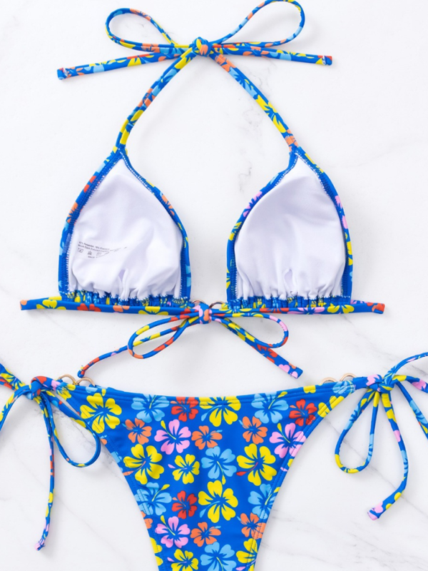 Swimwear- Floral 2-Piece String Tie-Side Bikini Set with Triangle Bra- - IndioGear.com