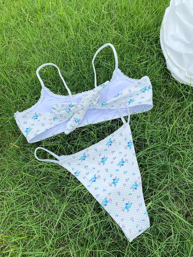 Swimwear- Floral 3 Piece Swimwear Bra & Bikini & Mini Skirt- - IndioGear.com