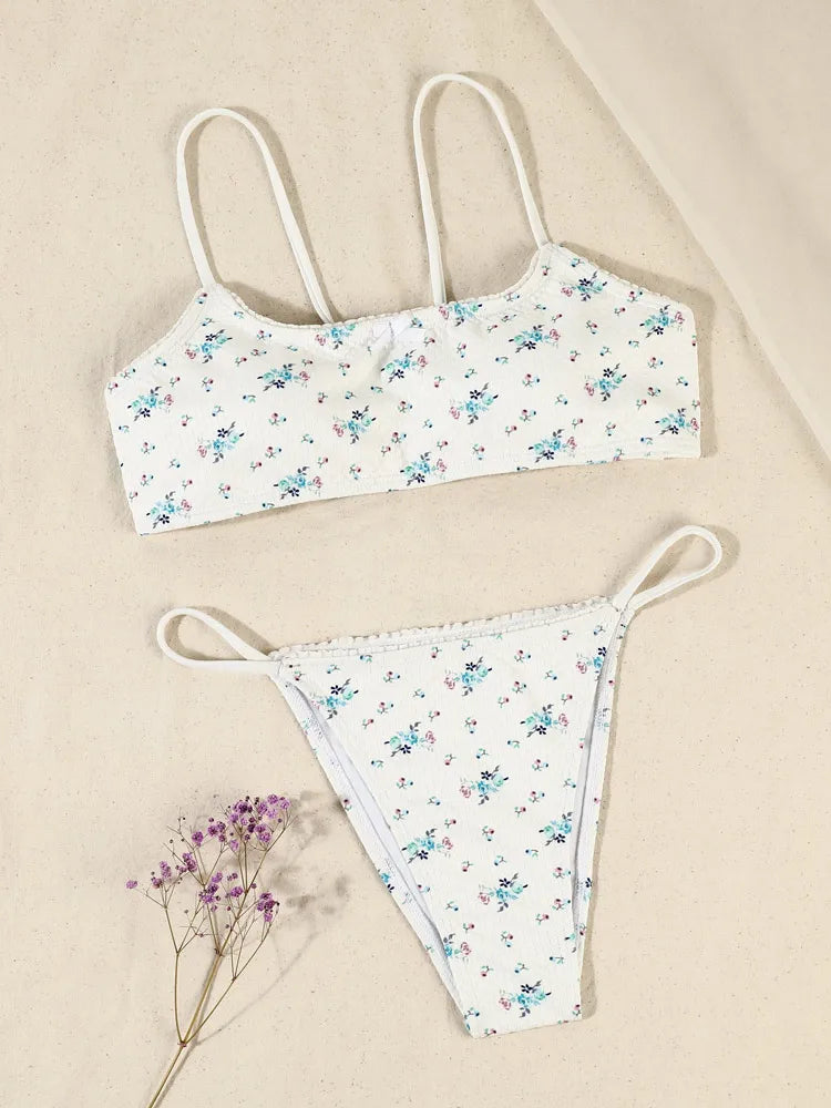 Swimwear- Floral 3 Piece Swimwear Bra & Bikini & Mini Skirt- - IndioGear.com