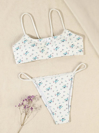 Swimwear- Floral 3 Piece Swimwear Bra & Bikini & Mini Skirt- - IndioGear.com