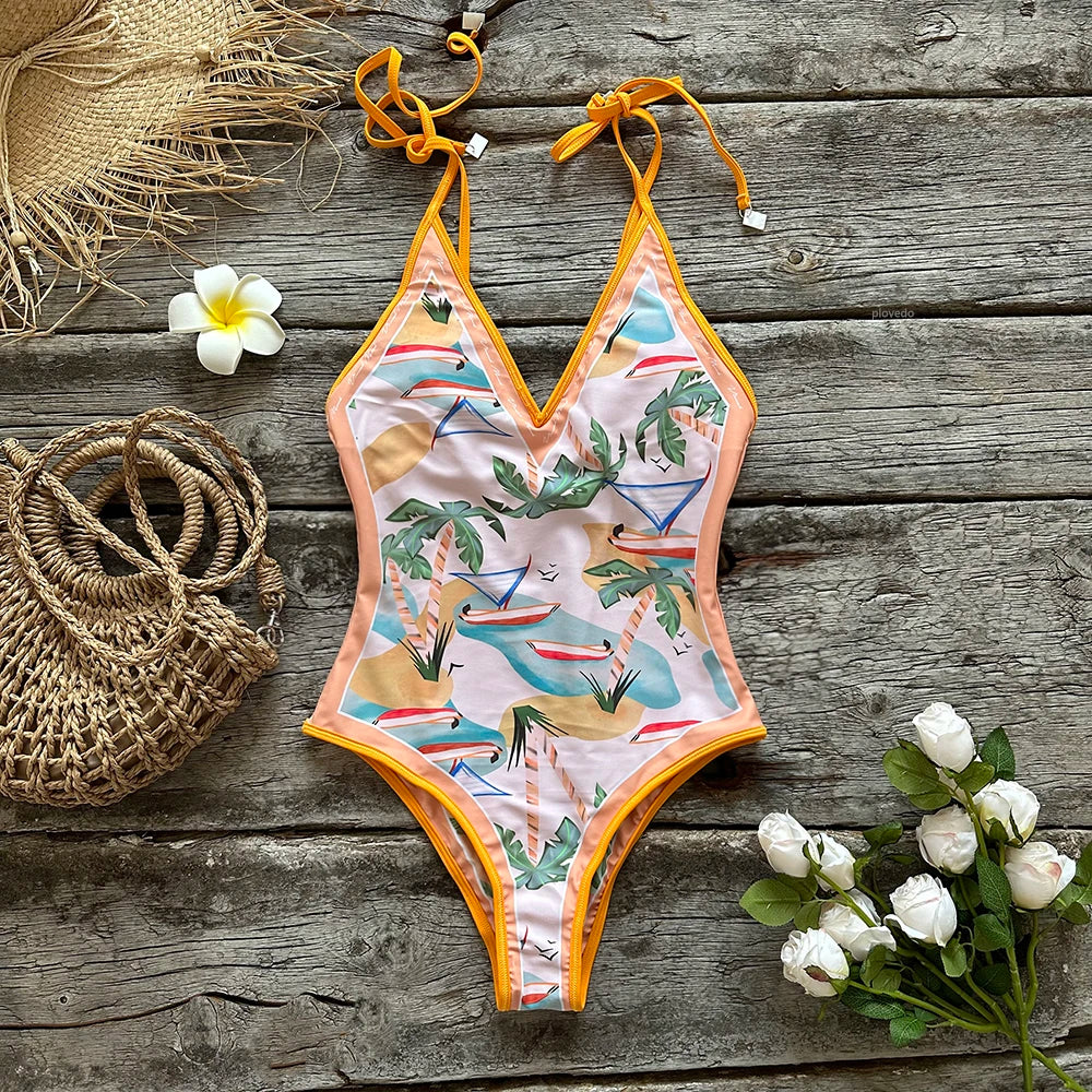 Swimwear- Artistic Floral One-Piece Swimsuit - Perfect for Vacations- - IndioGear.com