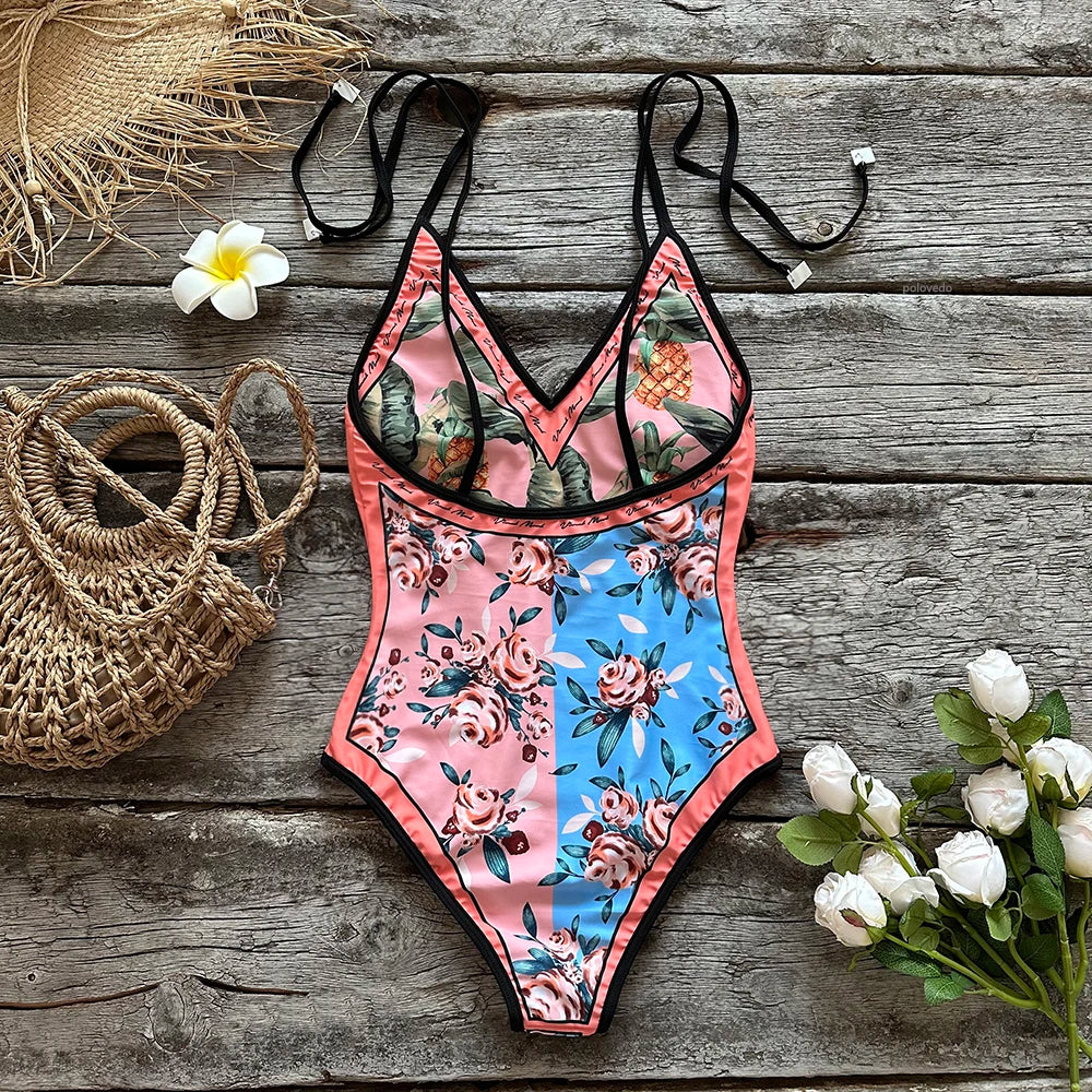 Swimwear- Artistic Floral One-Piece Swimsuit - Perfect for Vacations- - IndioGear.com