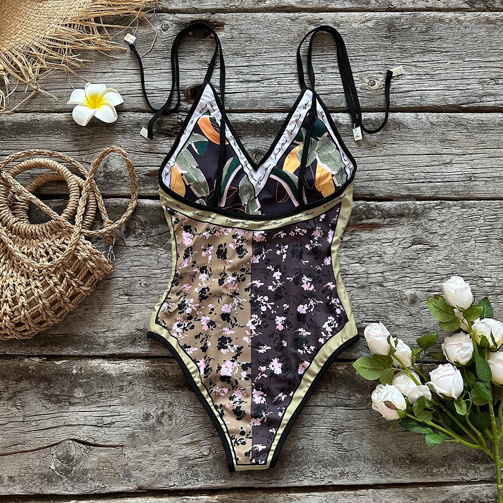 Swimwear- Artistic Floral One-Piece Swimsuit - Perfect for Vacations- - IndioGear.com