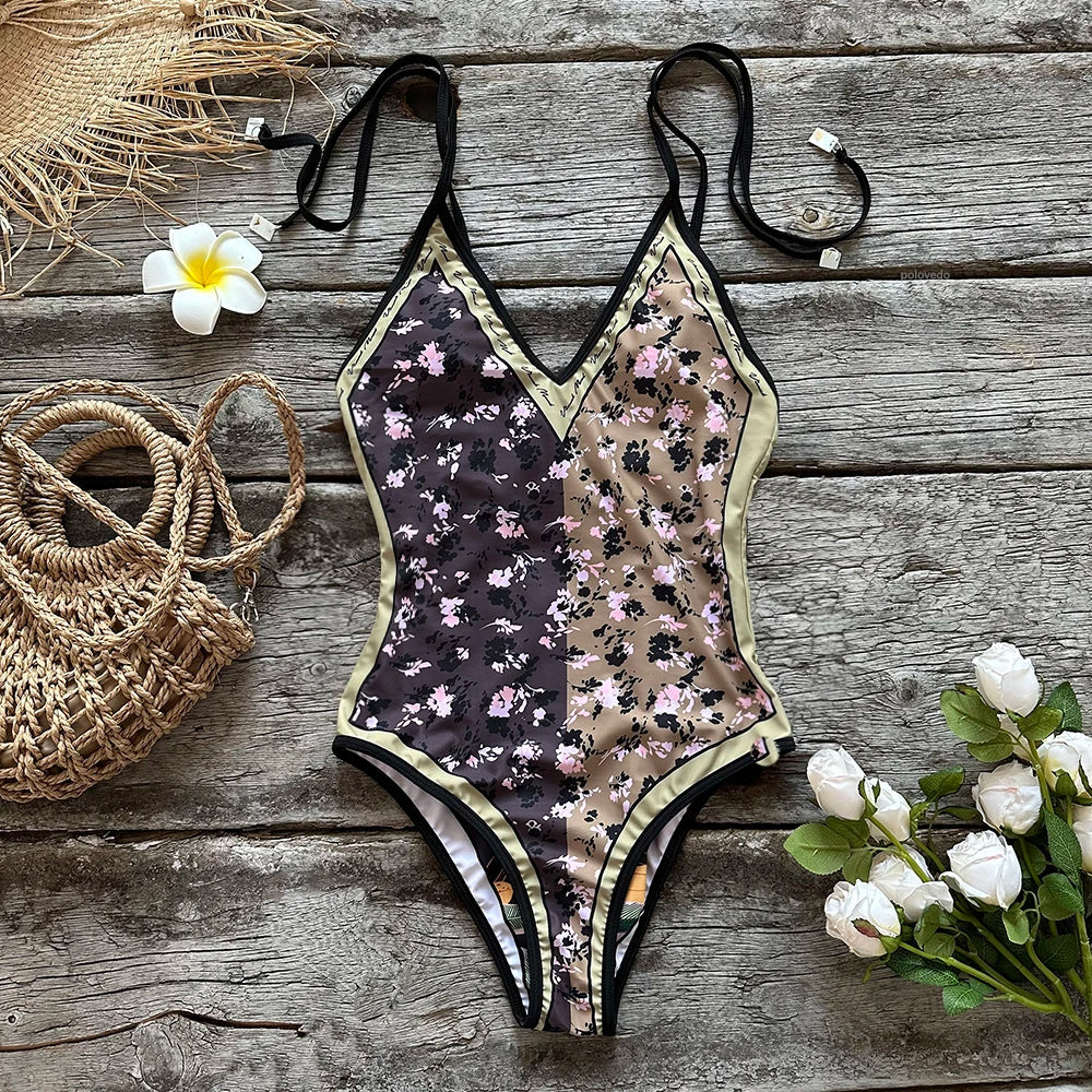 Swimwear- Artistic Floral One-Piece Swimsuit - Perfect for Vacations- - IndioGear.com