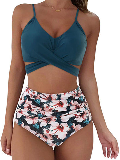 Swimwear- Floral High-Waist Swimwear 2-Piece Tankini- - IndioGear Women Clothing