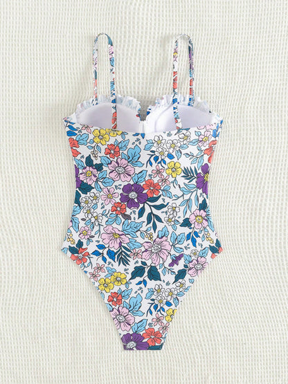 Swimwear- Floral Push-Up Swimwear One-Piece Bustier Bathing Suit- - IndioGear Women Clothing