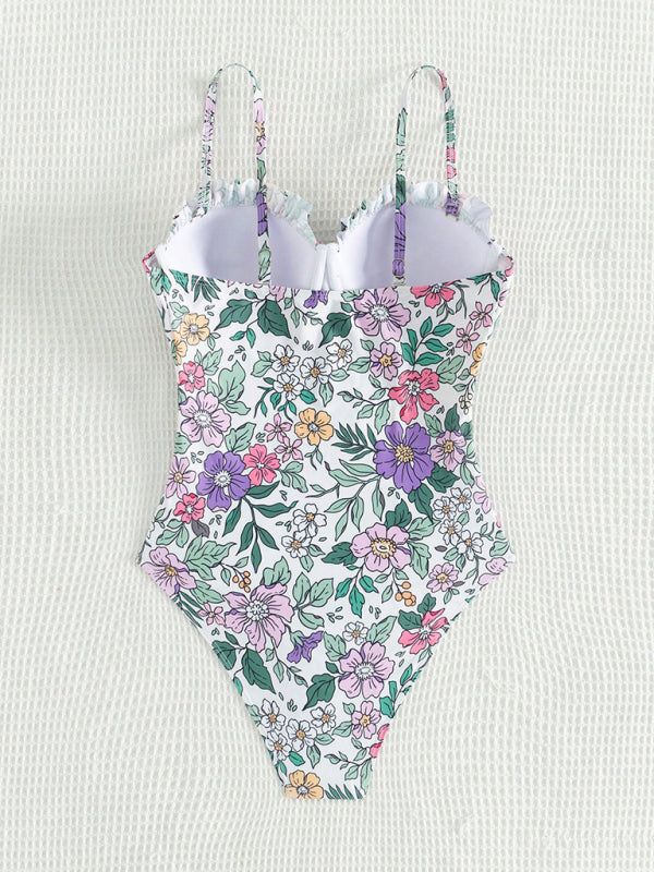 Swimwear- Floral Push-Up Swimwear One-Piece Bustier Bathing Suit- - IndioGear Women Clothing