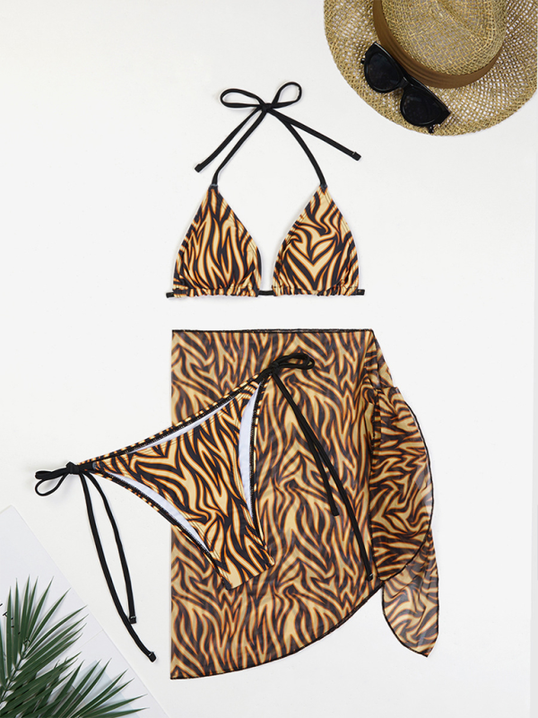 Swimwear- Fruity Print 3-Piece Bikini Set with Matching Cover-Up- - IndioGear.com