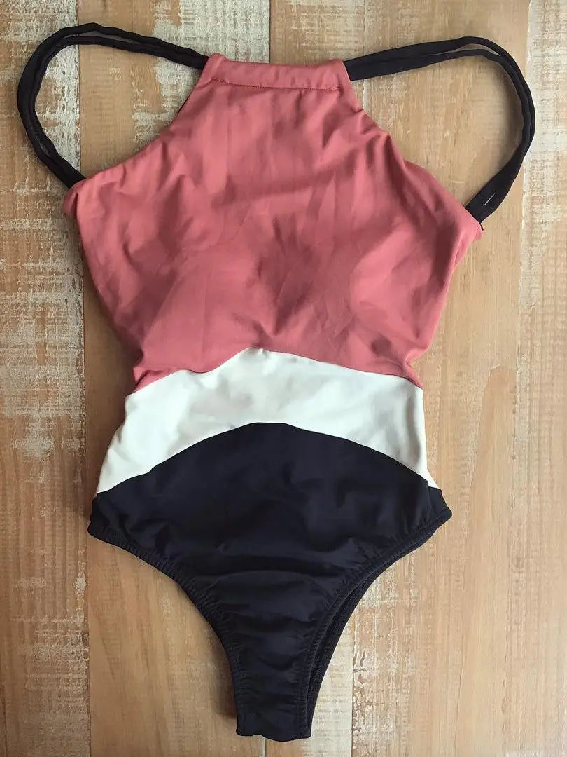 Swimwear- Halter Women's Color-Block Full Coverage Swimsuit- - IndioGear Fashion and Gear