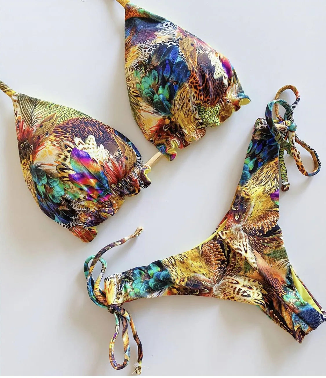 Swimwear- Hawaiian Print Triangle Bra & Bikini 2 Piece Set for Women- - IndioGear Fashion and Gear