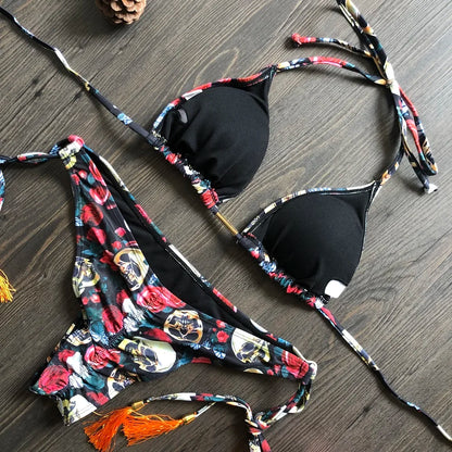 Swimwear- Hawaiian Print Triangle Bra & Bikini 2 Piece Set for Women- - IndioGear Fashion and Gear