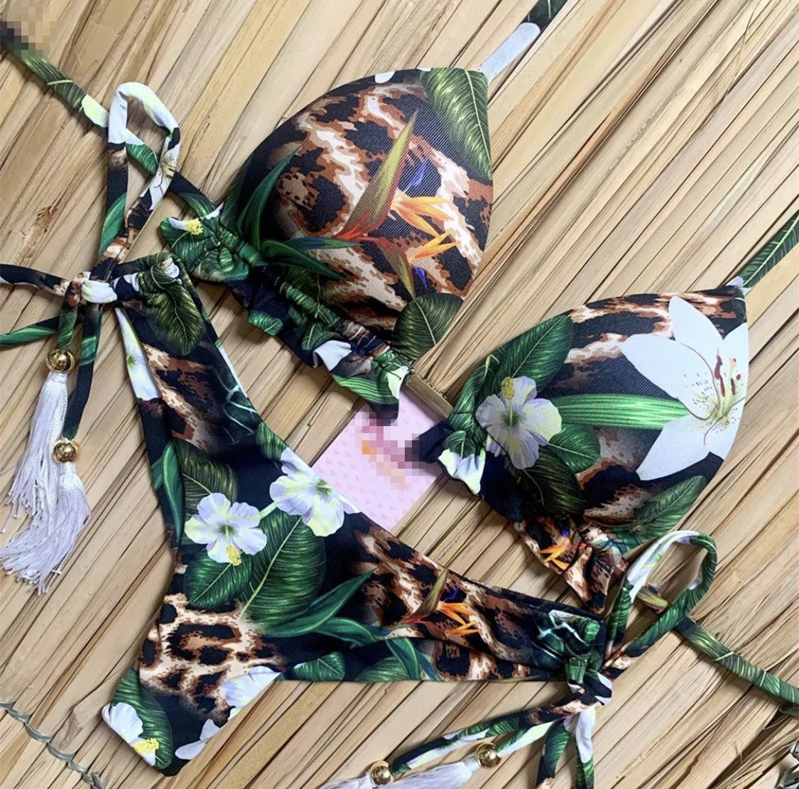 Swimwear- Hawaiian Print Triangle Bra & Bikini 2 Piece Set for Women- - IndioGear Fashion and Gear