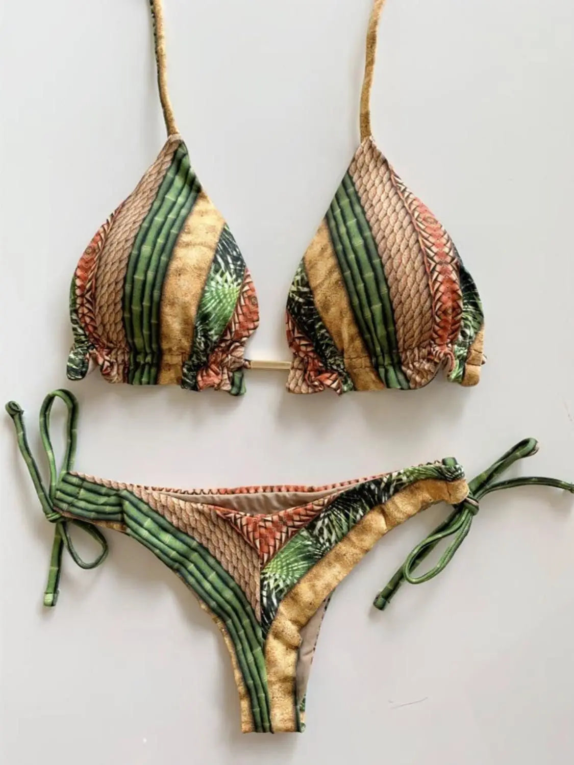 Swimwear- Hawaiian Print Triangle Bra & Bikini 2 Piece Set for Women- - IndioGear Fashion and Gear