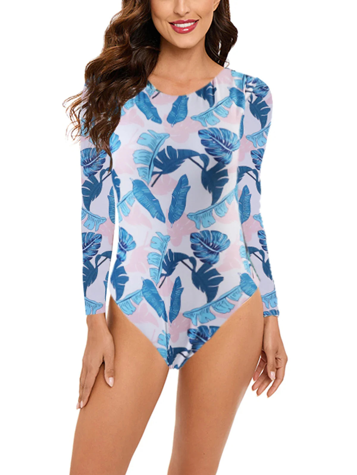 Swimwear- Long-Sleeve Swimwear for Active Women Floral Rash Guard Swimsuit- - IndioGear