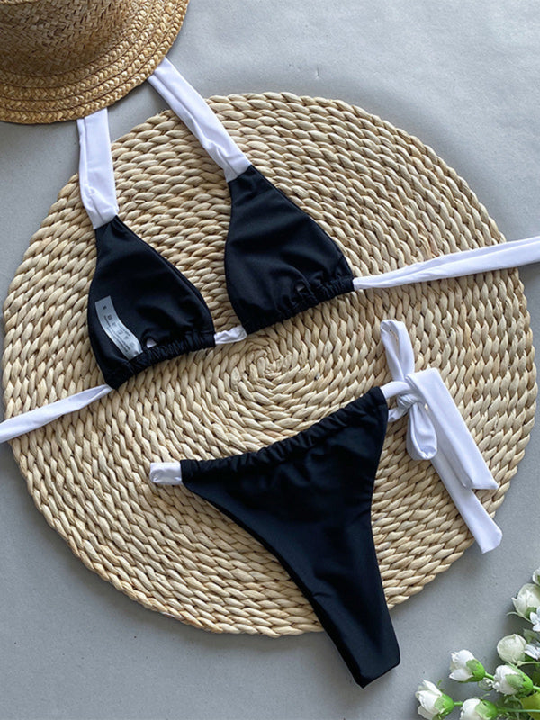 Swimwear- Monochromatic Micro Bikini with Triangle Bra for Women- - IndioGear.com