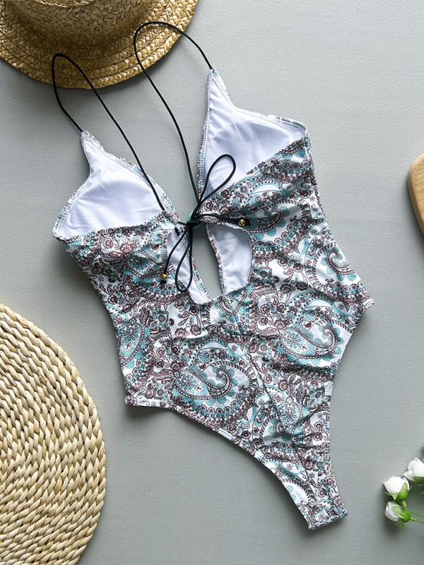 Swimwear- Paisley One-Piece Swimwear for Beach Parties- - IndioGear.com