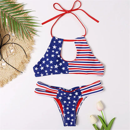 Swimwear- Patriotic Tankini for Independence Day - Tank Top & Bikini- Blue- IndioGear Fashion and Gear