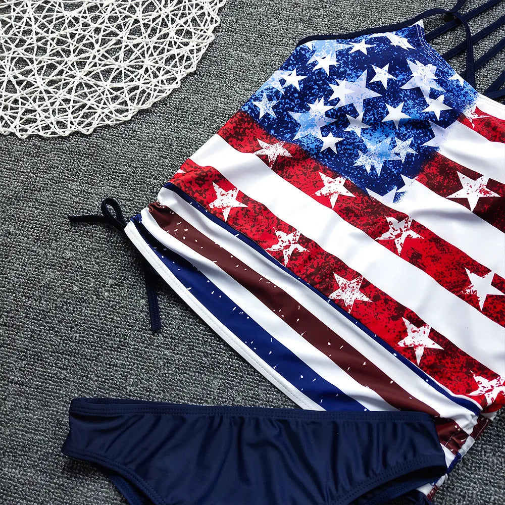 Swimwear- Patriotic Tankini for Independence Day - Tank Top & Bikini- - IndioGear Fashion and Gear