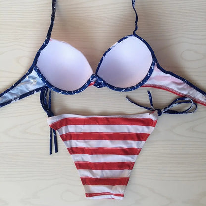 Swimwear- Patriotic Two-Piece Underwire Perfect for Summer Days - American Flag Swimwear- - IndioGear Fashion and Gear