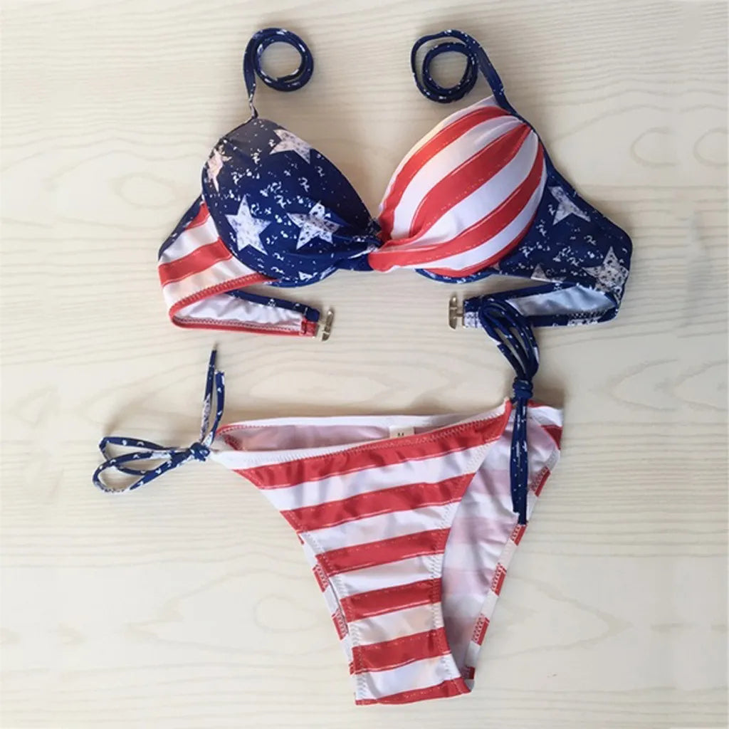 Swimwear- Patriotic Two-Piece Underwire Perfect for Summer Days - American Flag Swimwear- - IndioGear Fashion and Gear