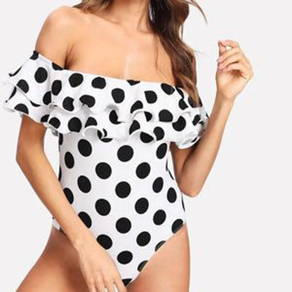 Maillot de bain une pièce à épaules dénudées et à pois, vêtements de plage