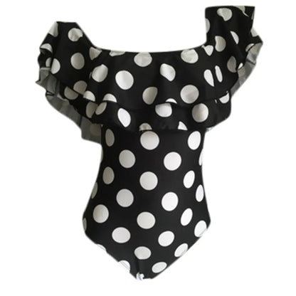 Polka Dot Ruffled Off-Shoulder One-Piece Swimwear Beachwear