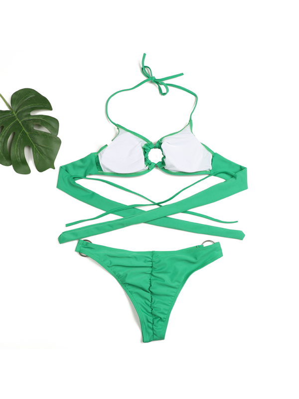 Swimwear- Poolside 2 Piece Ruched String Swimwear & Bra with Linked Rings- - IndioGear.com