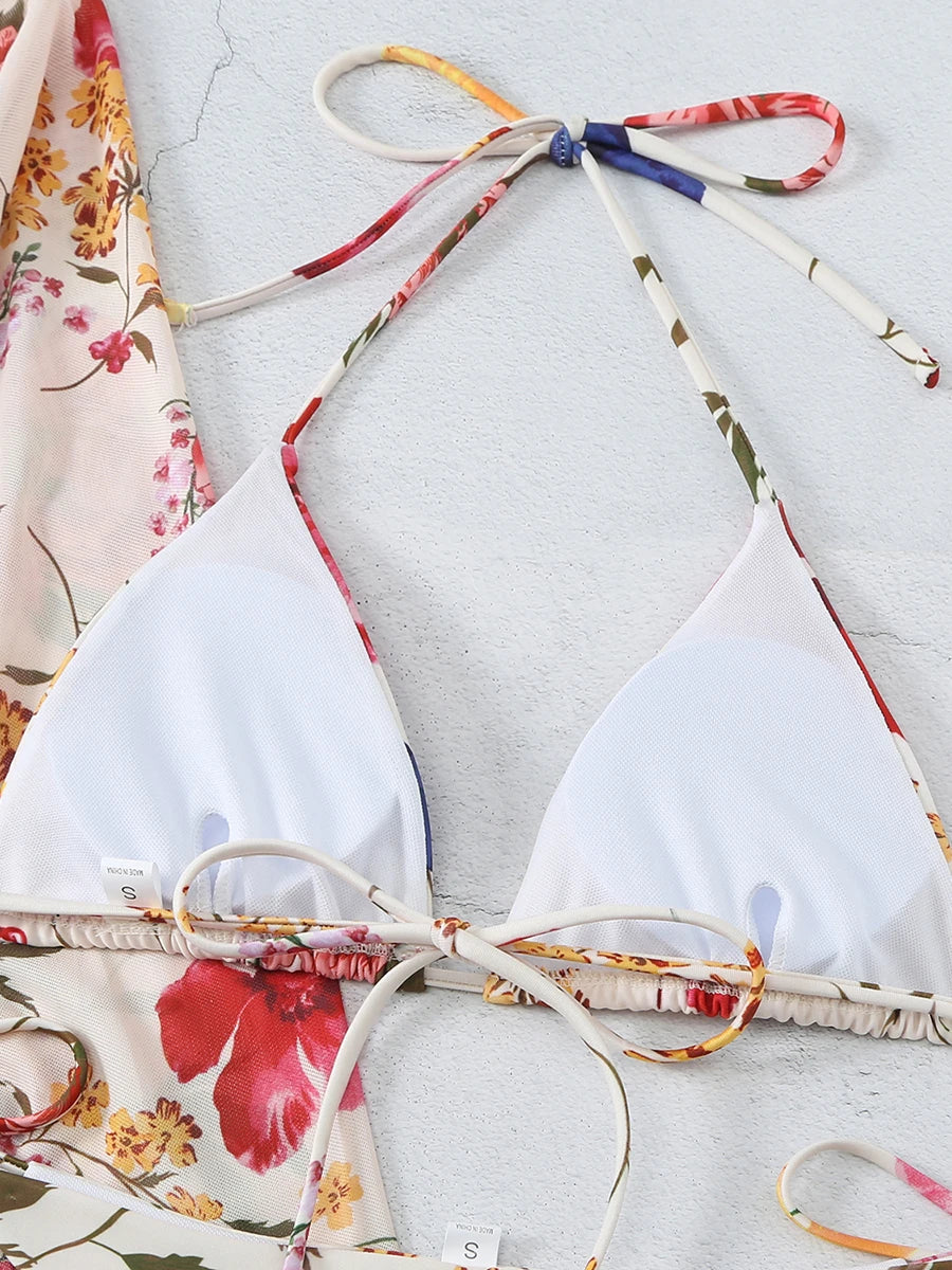 Romantic Floral Elegant 3-Piece Swimwear for Sun-Kissed Days