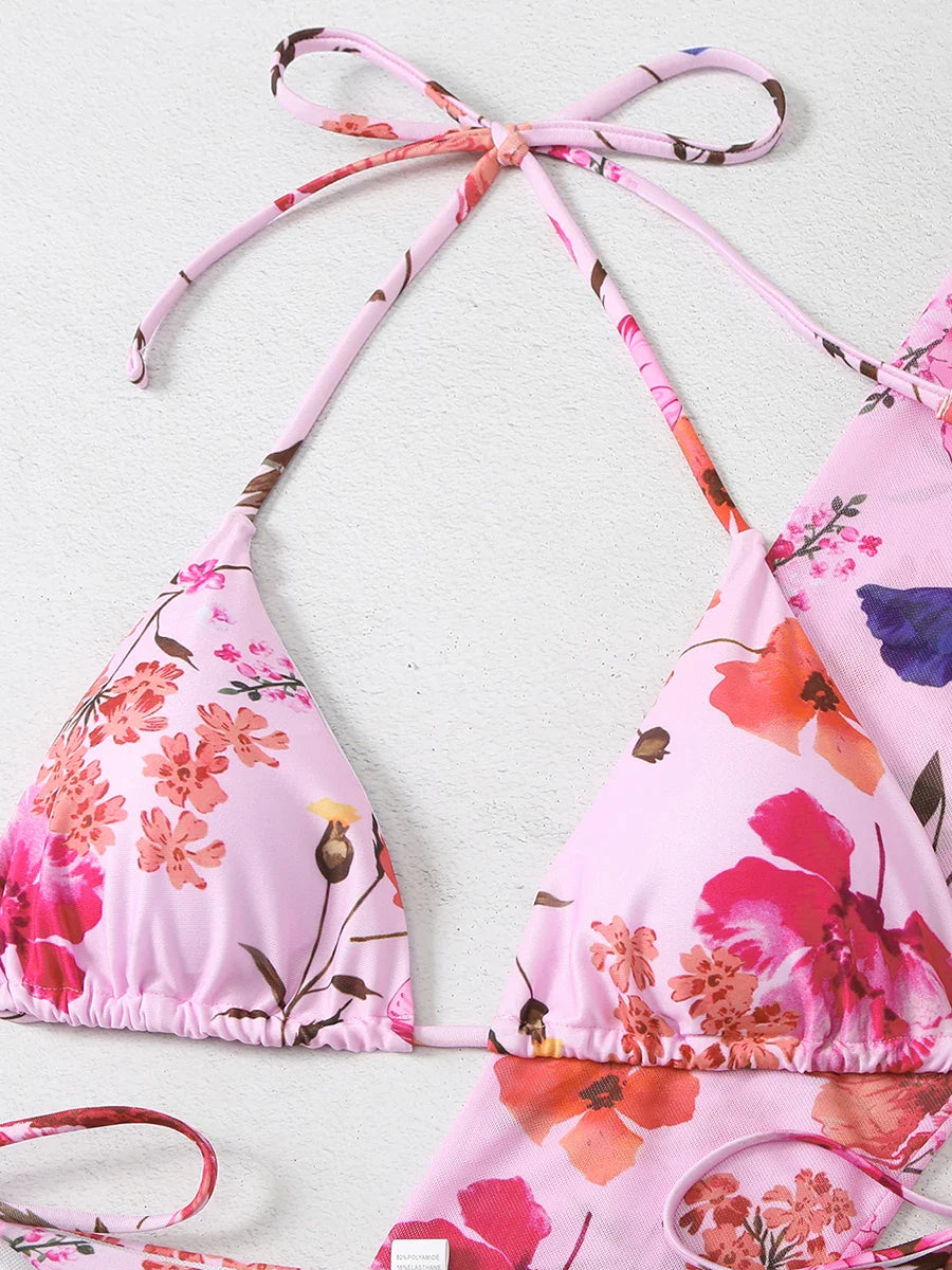 Romantic Floral Elegant 3-Piece Swimwear for Sun-Kissed Days