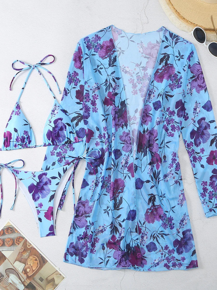 Romantic Floral Elegant 3-Piece Swimwear for Sun-Kissed Days